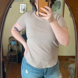 Beige Neutral Shirt with Golden Zipper on Back